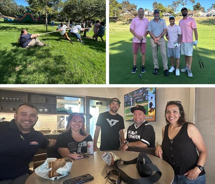 The SERVPRO of North Vista/San Marcos team enjoying golfing, tug-of-war, and a Padres game together.