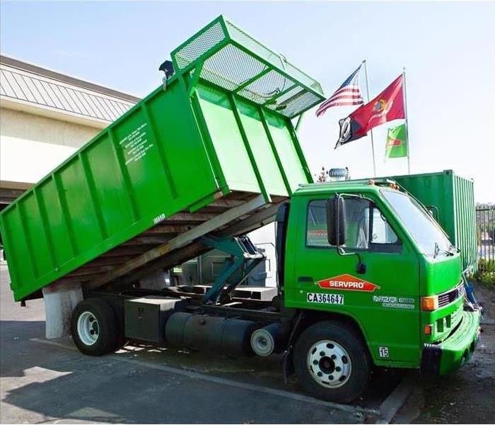 SERVPRO green dumpster truck 